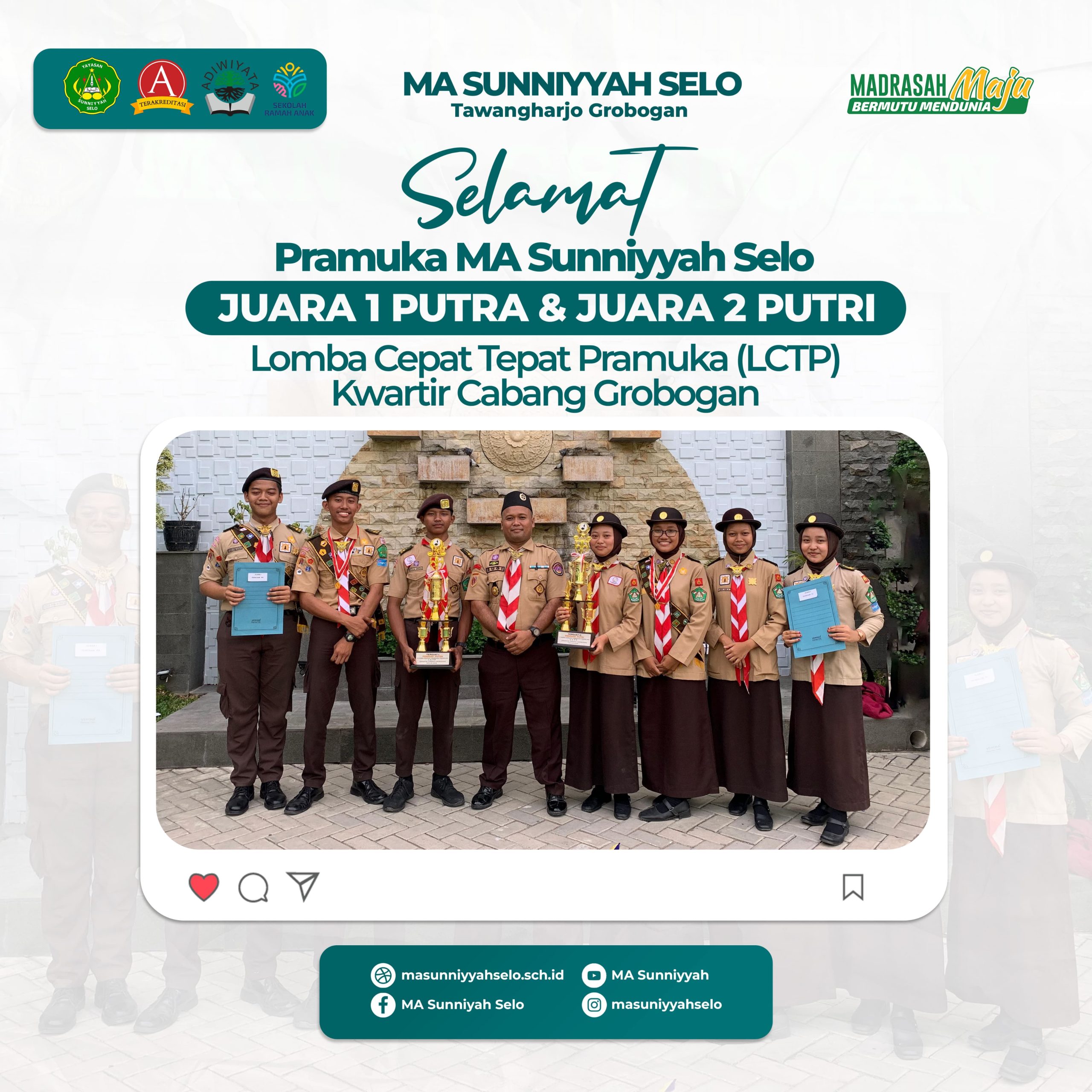 Pramuka MA Sunniyyah Kembali Ukir Prestasi di Lomba Cepat Tepat Pramuka Tingkat Kwartir Cabang Grobogan 2024