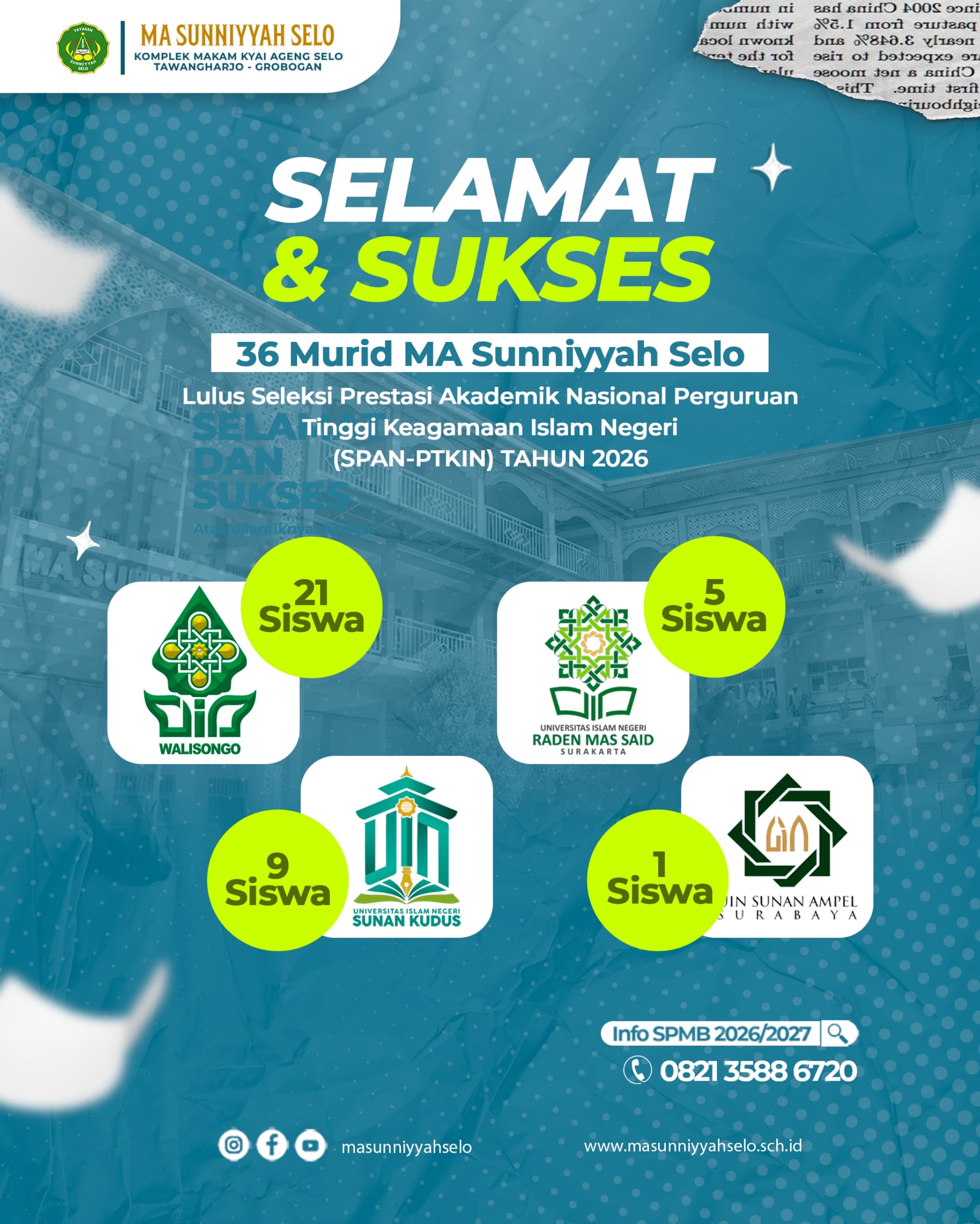 36 Murid MA Sunniyyah Selo Lolos SPAN-PTKIN 2026