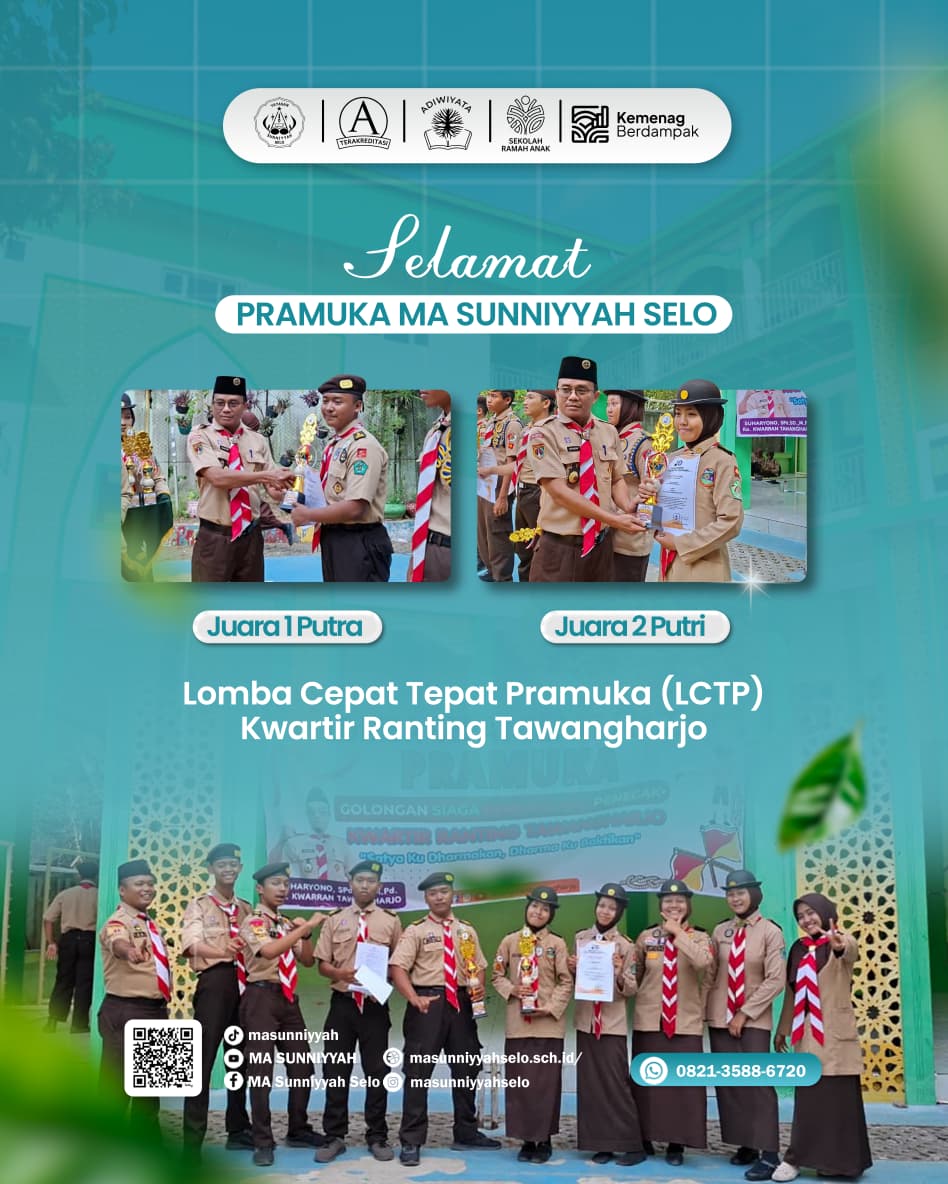 Pramuka MA Sunniyyah Selo Raih Juara dalam LCTP Tingkat Kwarran Tawangharjo Tahun 2026